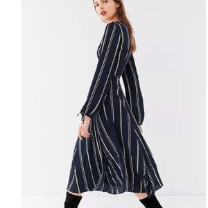 Urban Outfitters Audrey Blue Striped Wrap Midi Dress